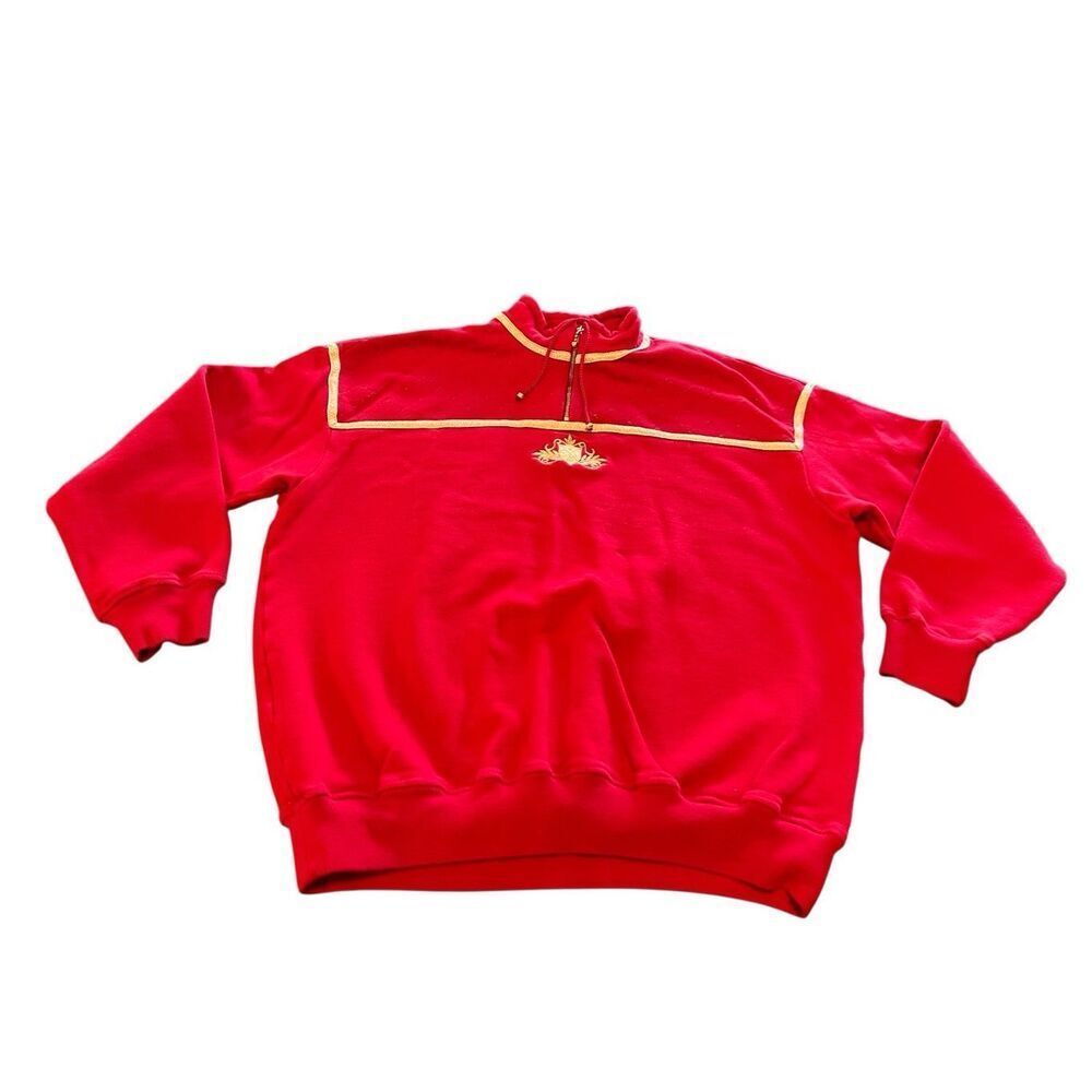 St. John Sport Women's Embroidered Crest Logo Quarter Zip Sweatshirt Red Large